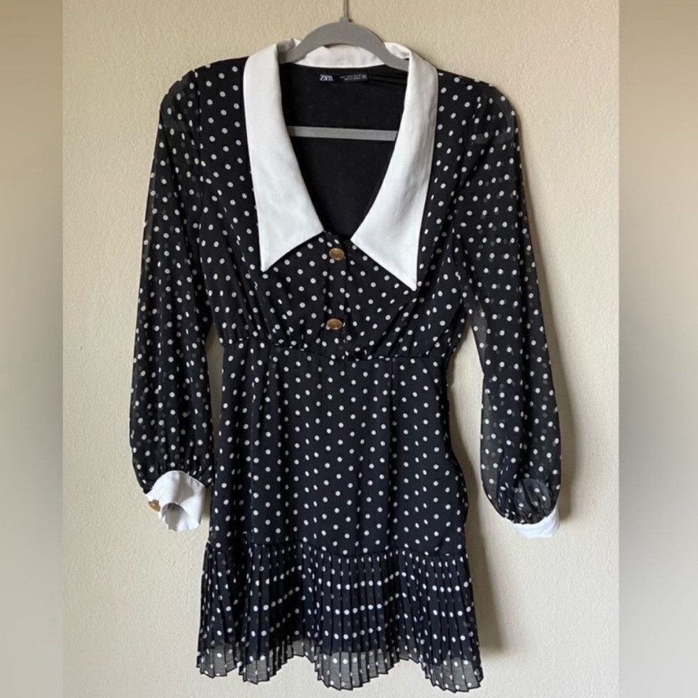 Zara Collared Polka Dot Black and White Dress